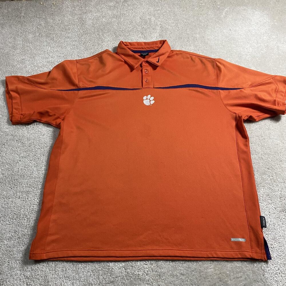 VTG Clemson Tigers Polo Shirt Mens 2XL Orange NCAA Football Nike Sphere Dry